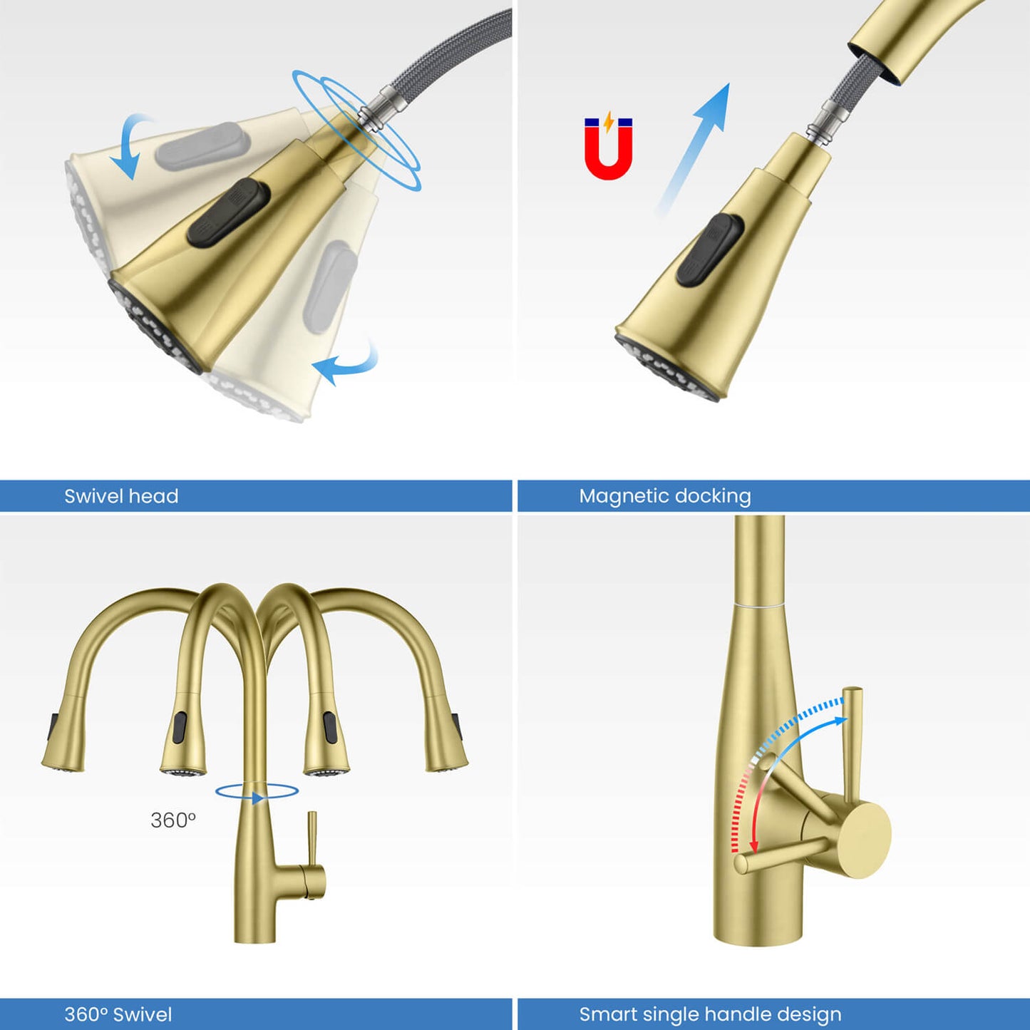 Modern Single Handle Pull-Down Kitchen Faucet with Magnetic Spray KF14101