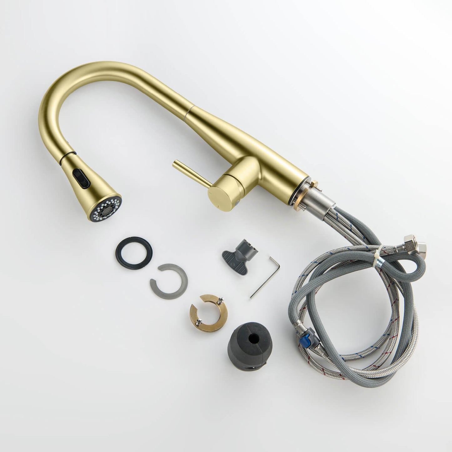 Aquavit Sleek Brass Kitchen Faucet with 360° Swivel Spout and Dual-Function Spray KF14102