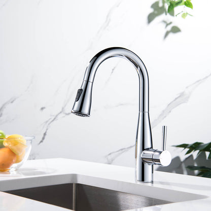 Aquavit Sleek Brass Kitchen Faucet with 360° Swivel Spout and Dual-Function Spray KF14102
