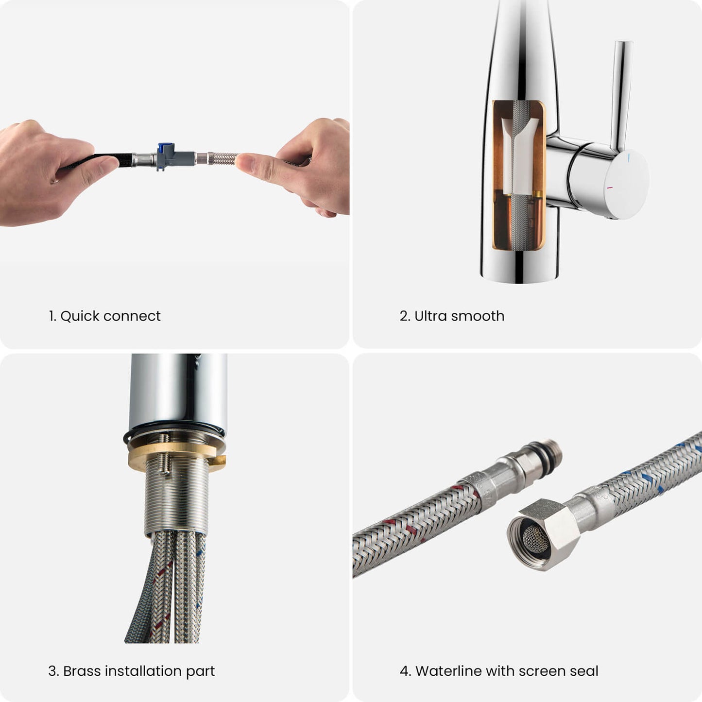 Aquavit Sleek Brass Kitchen Faucet with 360° Swivel Spout and Dual-Function Spray KF14102