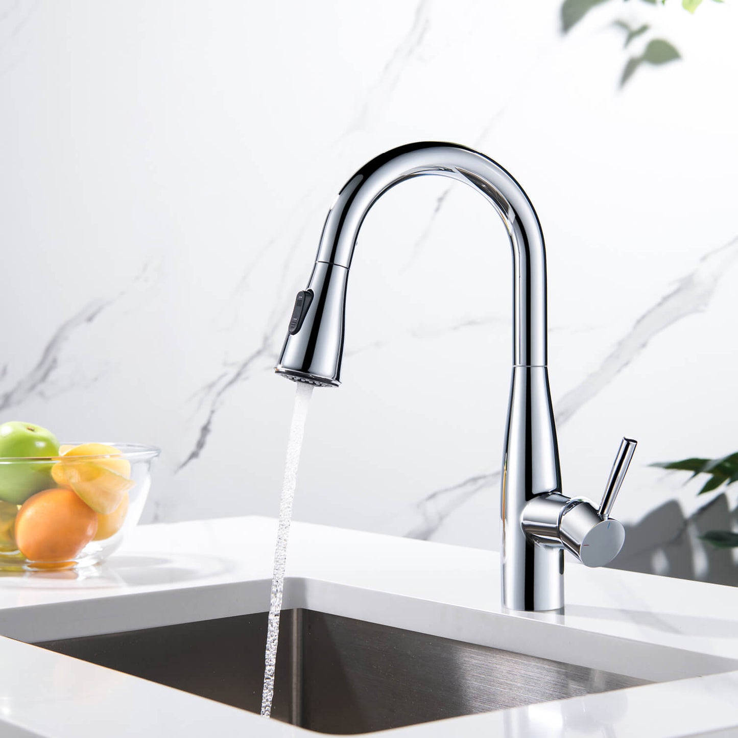 Aquavit Sleek Brass Kitchen Faucet with 360° Swivel Spout and Dual-Function Spray KF14102