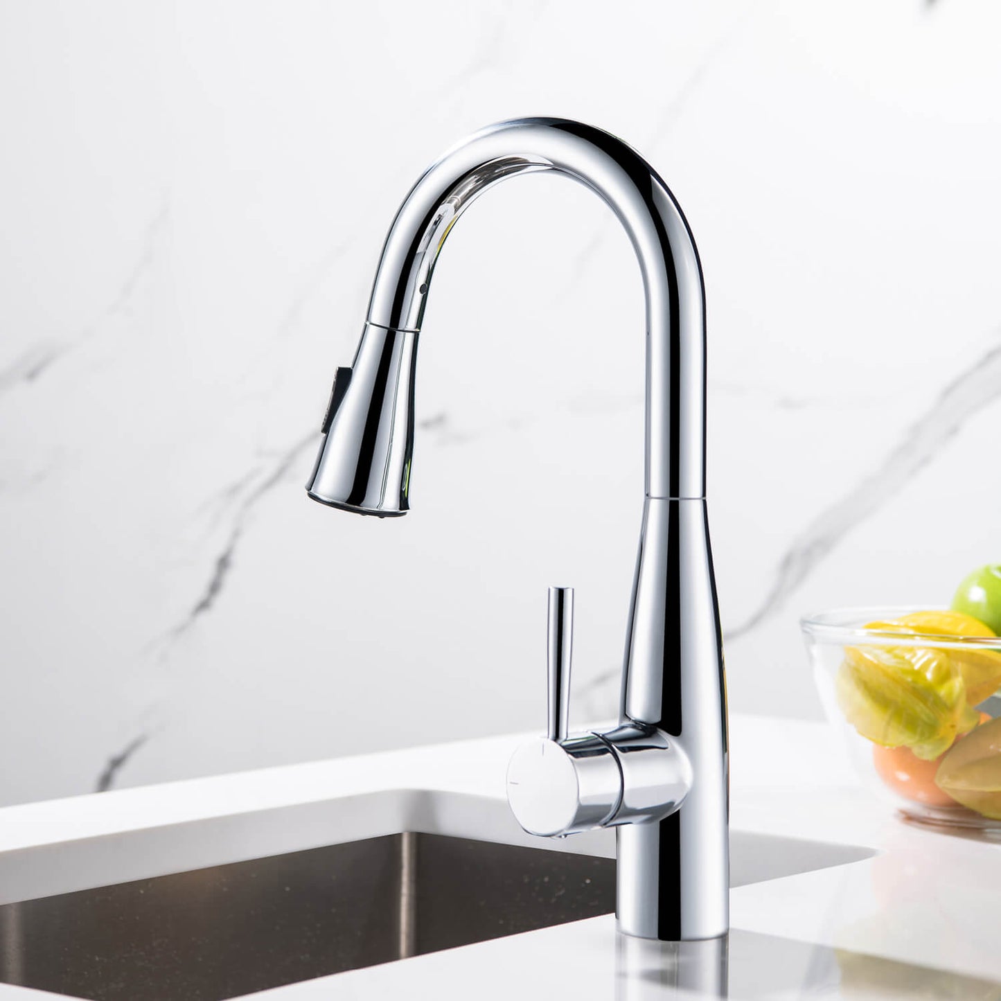 Aquavit Sleek Brass Kitchen Faucet with 360° Swivel Spout and Dual-Function Spray KF14102