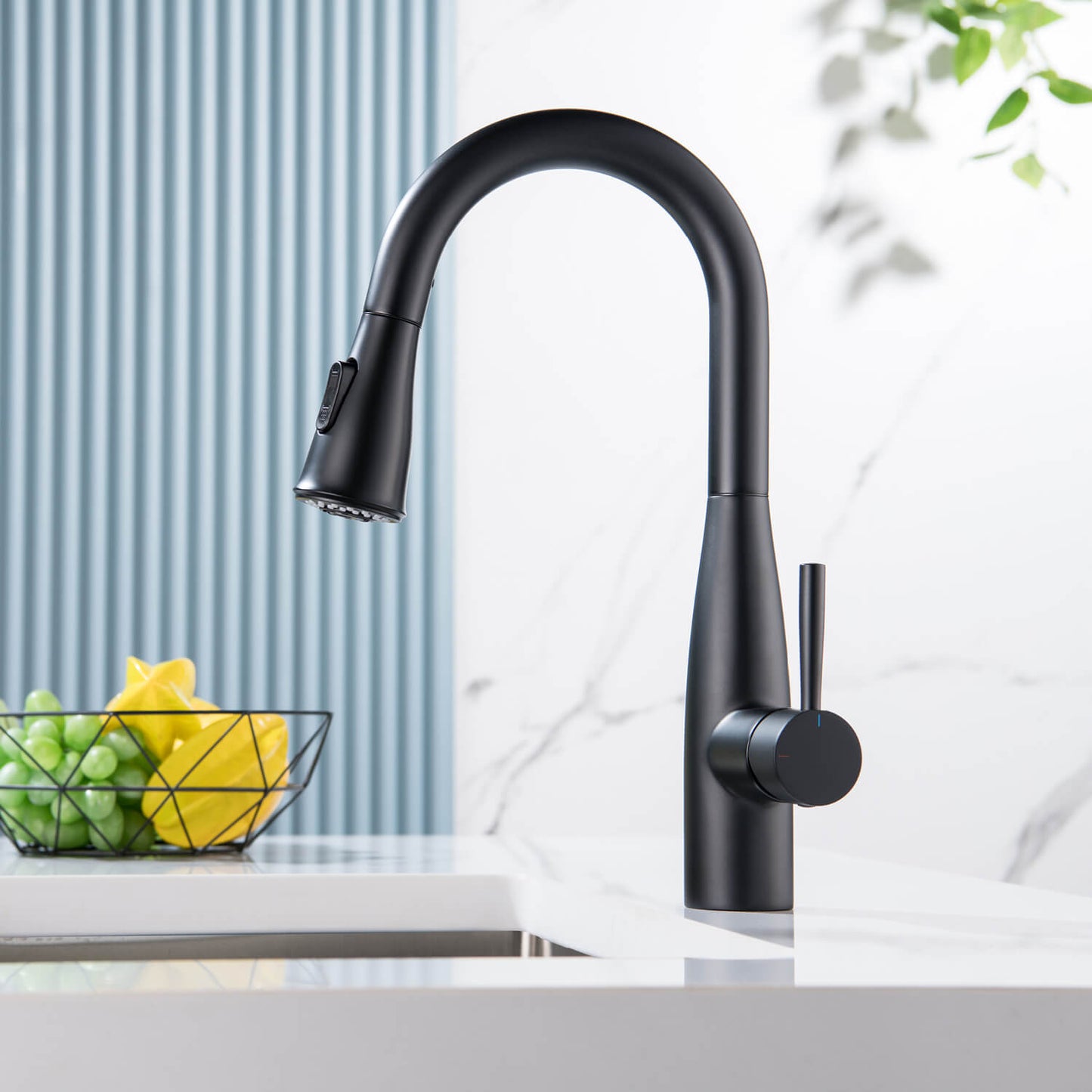 Aquavit Sleek Brass Kitchen Faucet with 360° Swivel Spout and Dual-Function Spray KF14102