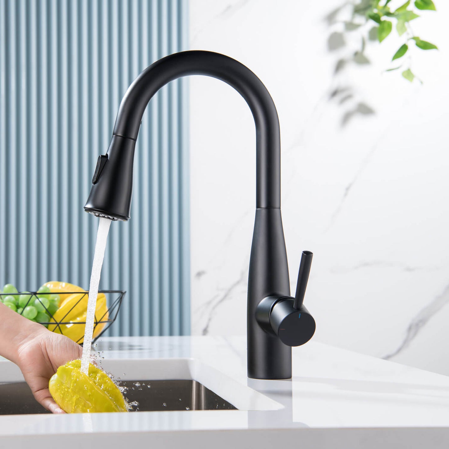 Aquavit Sleek Brass Kitchen Faucet with 360° Swivel Spout and Dual-Function Spray KF14102