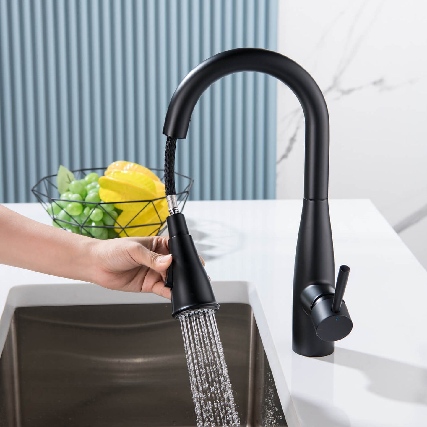 Aquavit Sleek Brass Kitchen Faucet with 360° Swivel Spout and Dual-Function Spray KF14102