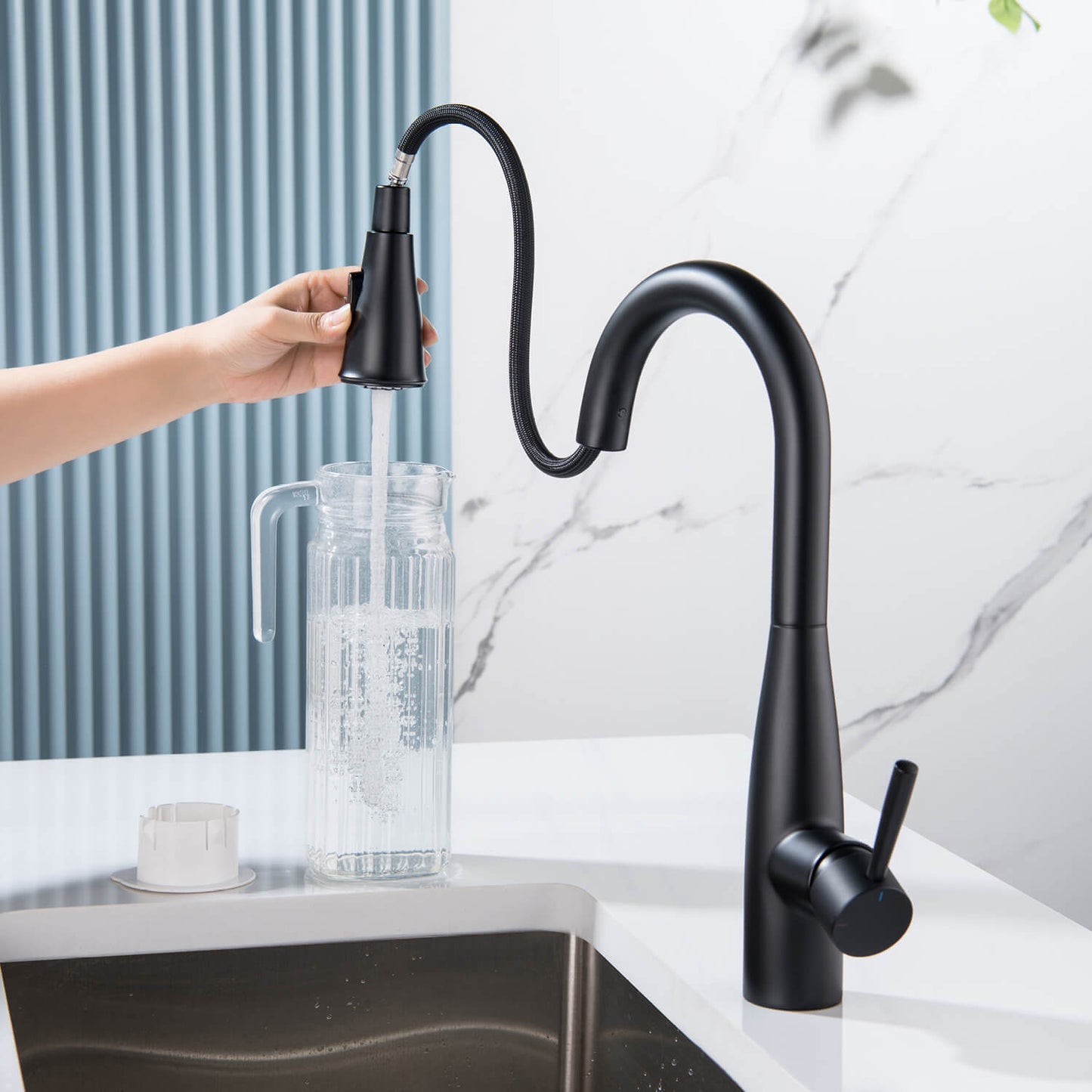 Aquavit Sleek Brass Kitchen Faucet with 360° Swivel Spout and Dual-Function Spray KF14102