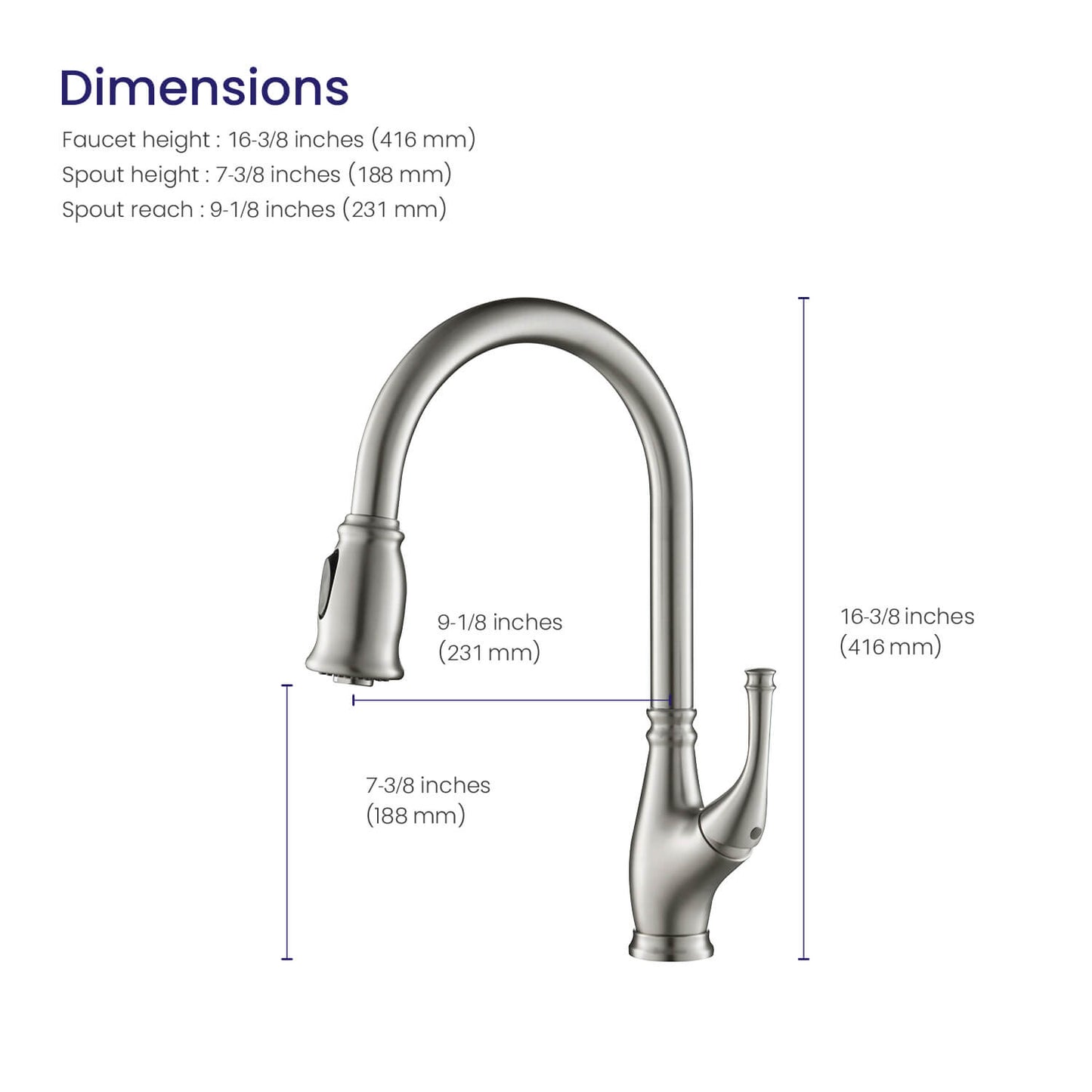 Aquavit Vintage Kitchen Faucet with Transitional Design and Pull-Down Spray KF17101