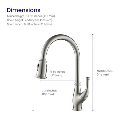 Aquavit Vintage Kitchen Faucet with Transitional Design and Pull-Down Spray KF17101