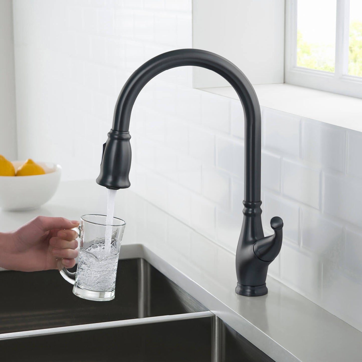 Aquavit Vintage Kitchen Faucet with Transitional Design and Pull-Down Spray KF17101