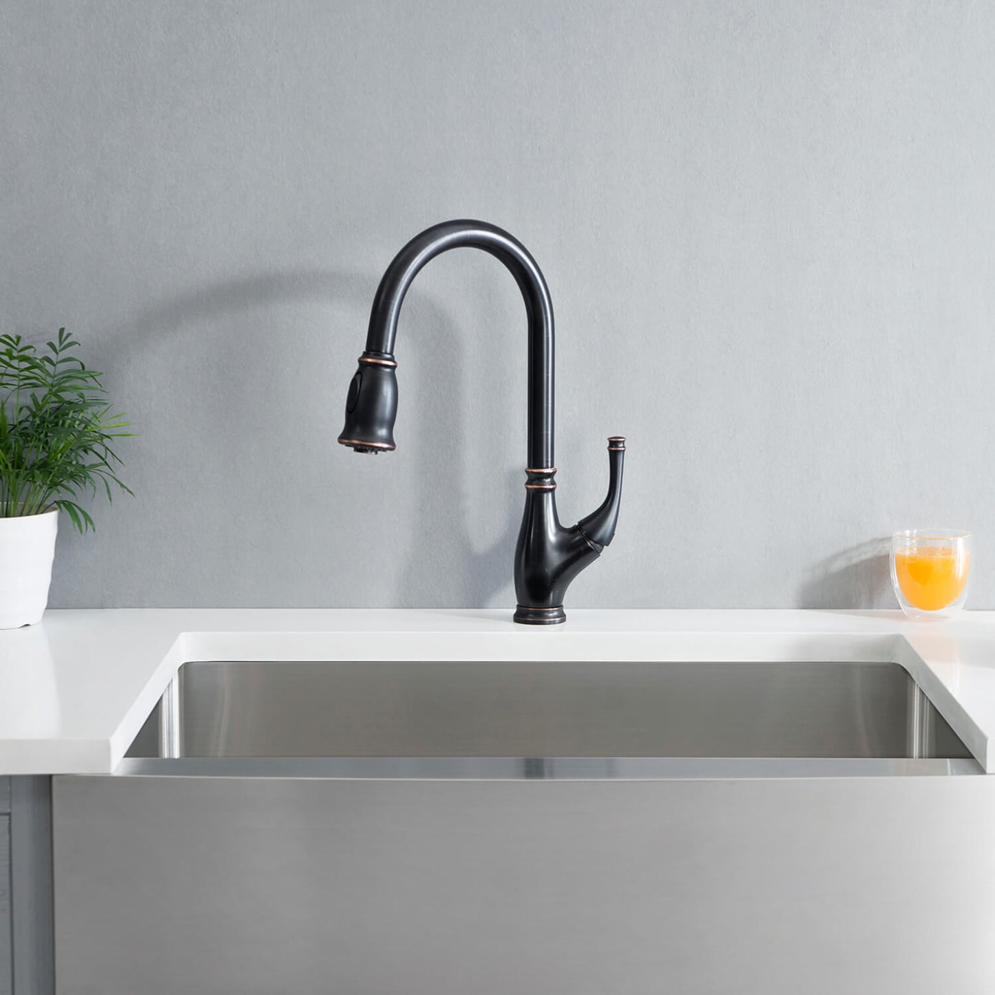 Aquavit Vintage Kitchen Faucet with Transitional Design and Pull-Down Spray KF17101