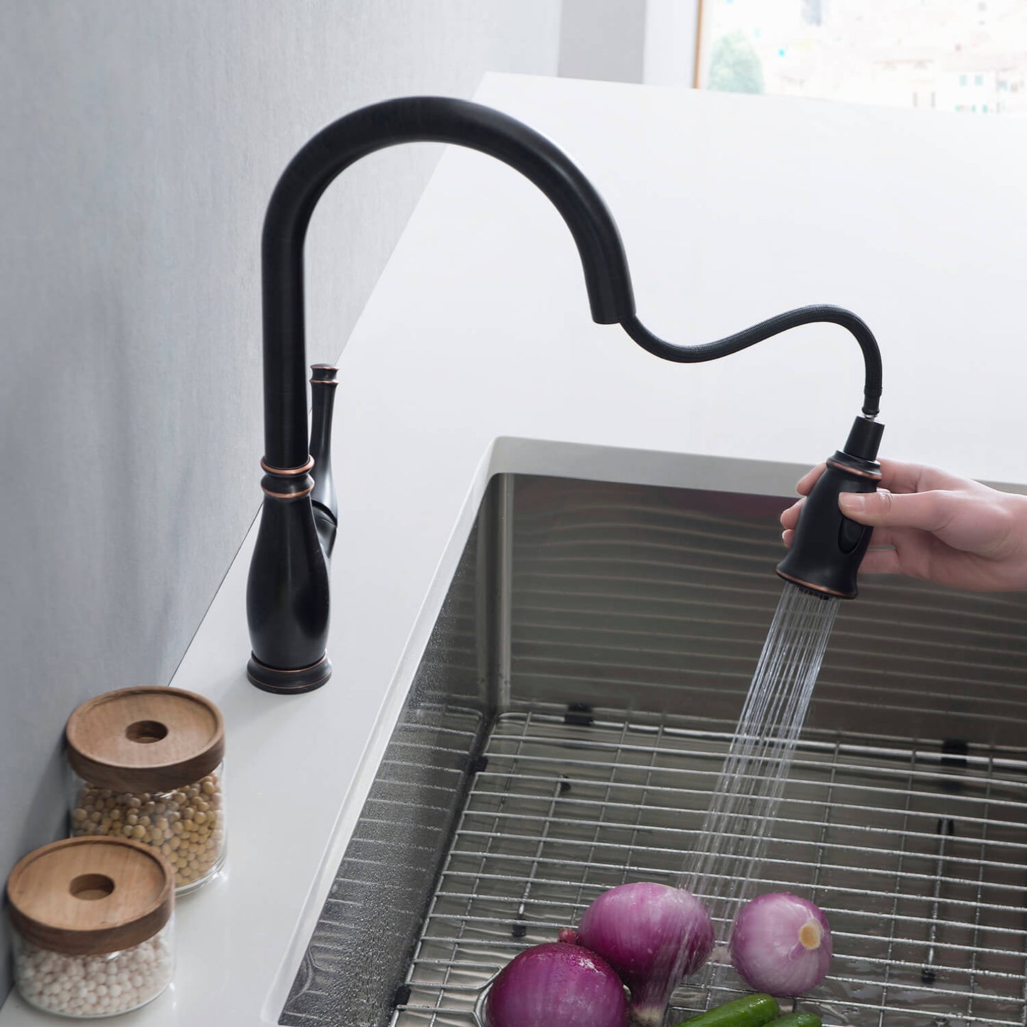 Aquavit Vintage Kitchen Faucet with Transitional Design and Pull-Down Spray KF17101