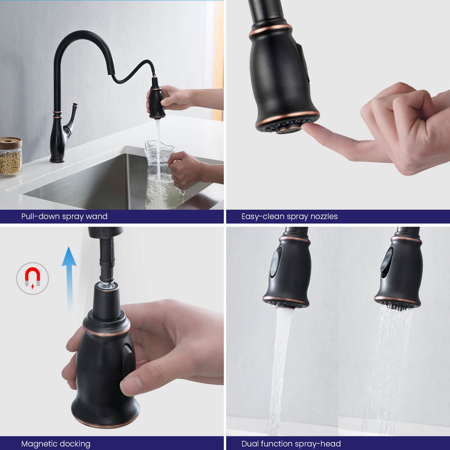 Aquavit Vintage Kitchen Faucet with Transitional Design and Pull-Down Spray KF17101