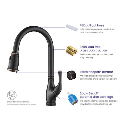 Aquavit Vintage Kitchen Faucet with Transitional Design and Pull-Down Spray KF17101