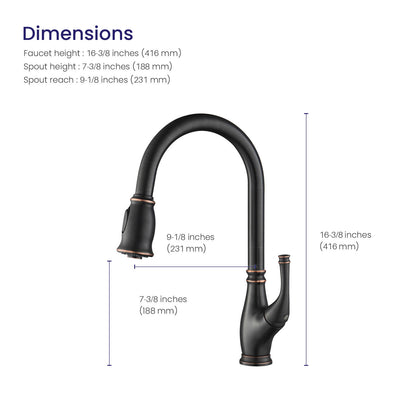 Aquavit Vintage Kitchen Faucet with Transitional Design and Pull-Down Spray KF17101
