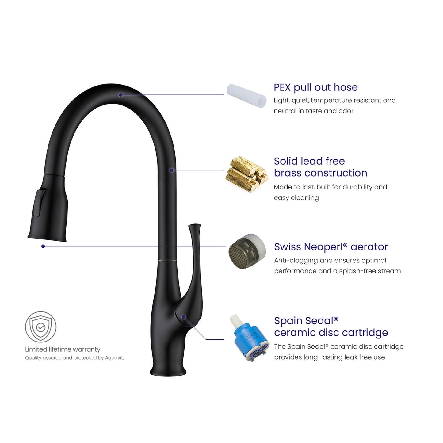 Aquavit Lumina Single handle pull down  Kitchen Faucet KF18101