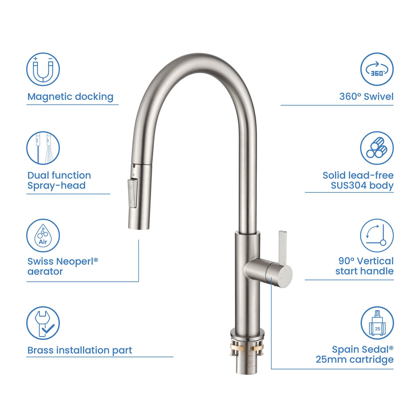 Aquavit Orbit Single Handle Pull down Kitchen Faucet KF21101