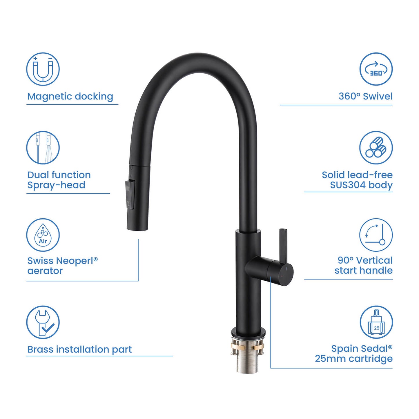 Aquavit Orbit Single Handle Pull down Kitchen Faucet KF21101