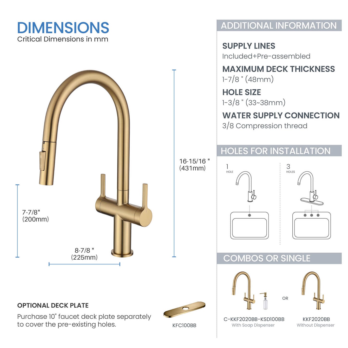 Aquavit Orbit Two Handle Pull down Kitchen Faucet KF21111