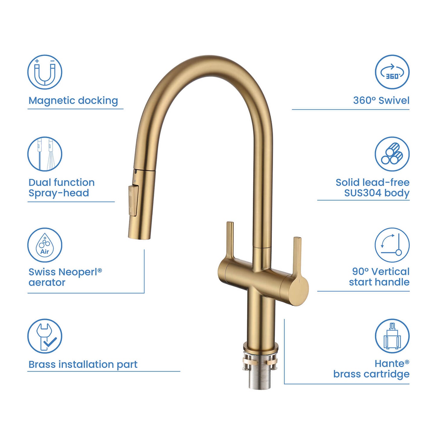 Aquavit Orbit Two Handle Pull down Kitchen Faucet KF21111