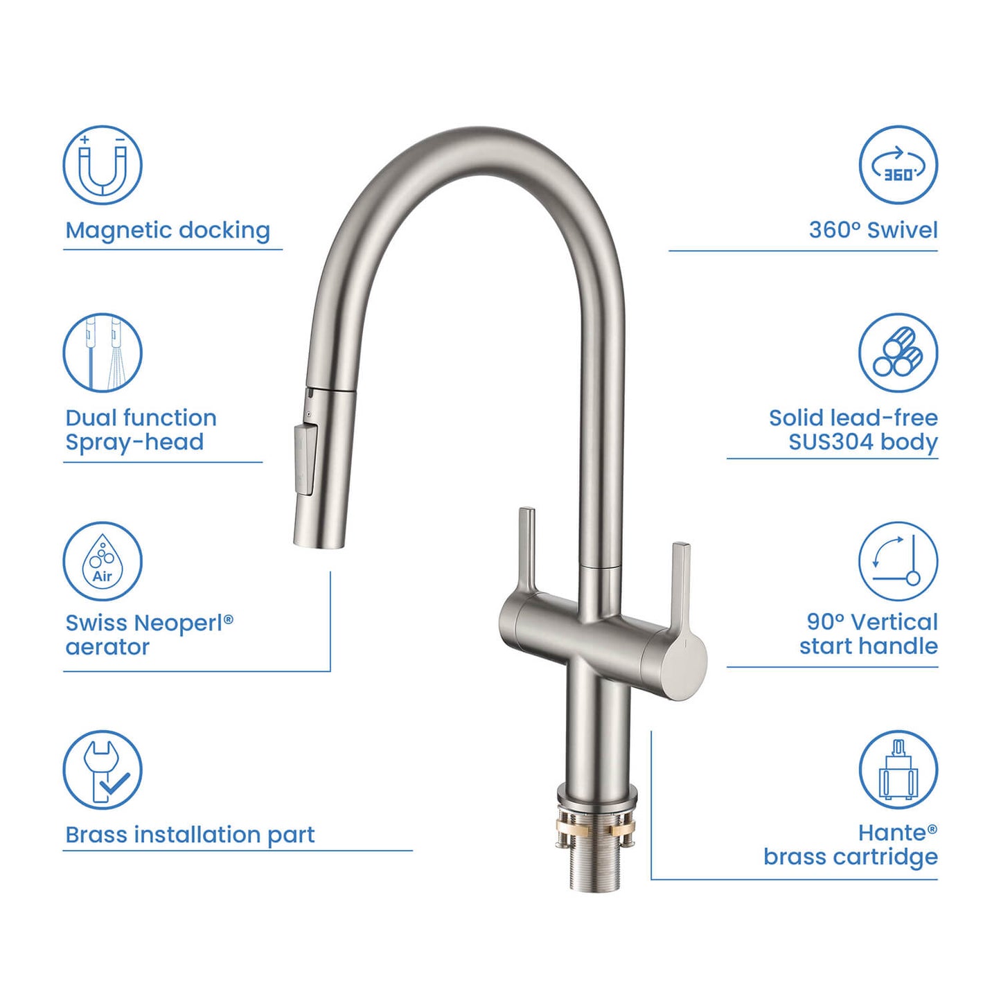 Aquavit Orbit Two Handle Pull down Kitchen Faucet KF21111