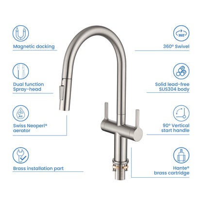 Aquavit Orbit Two Handle Pull down Kitchen Faucet KF21111