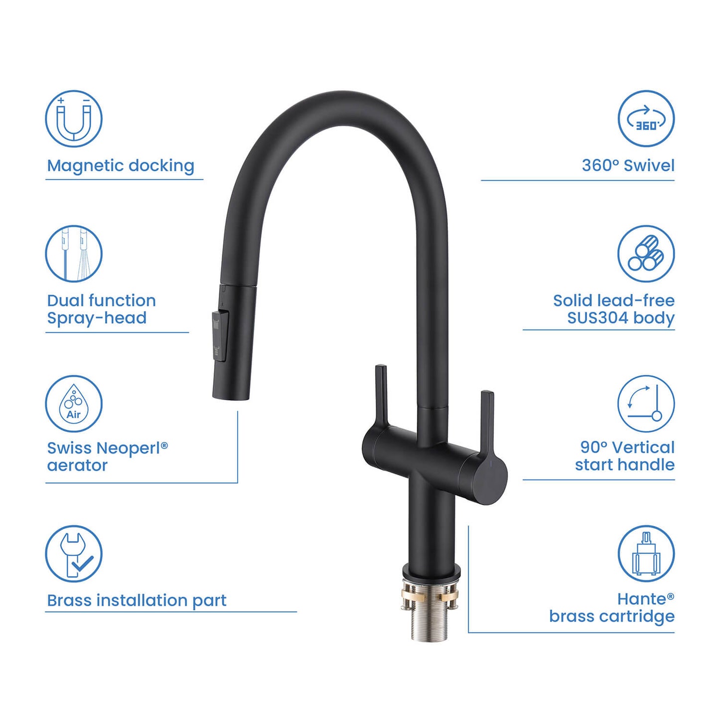 Aquavit Orbit Two Handle Pull down Kitchen Faucet KF21111