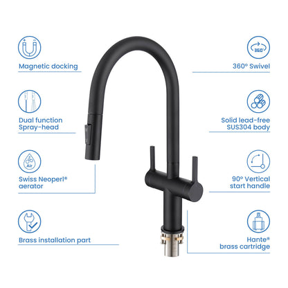 Aquavit Orbit Two Handle Pull down Kitchen Faucet KF21111