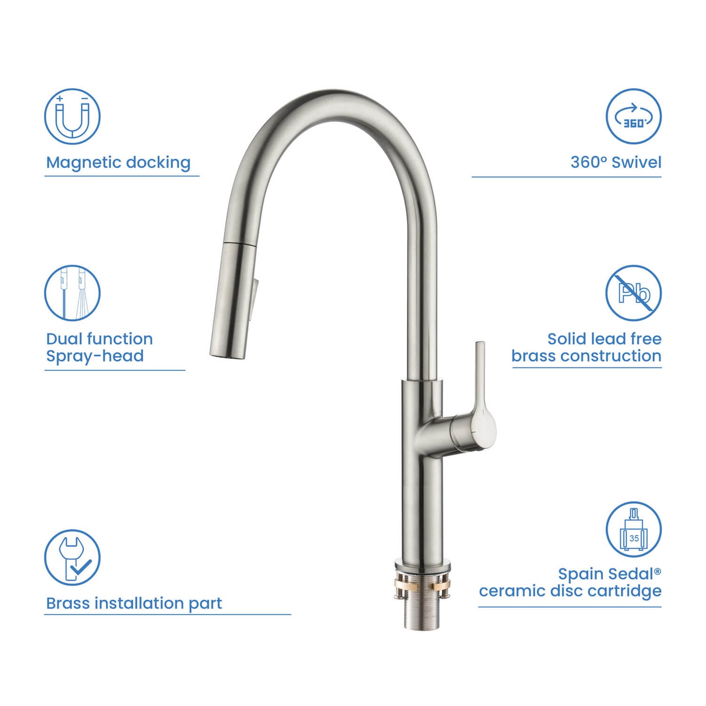 Aquavit Single Handle Pull-Down Kitchen Faucet with Dual-Function Spray Head KF22102