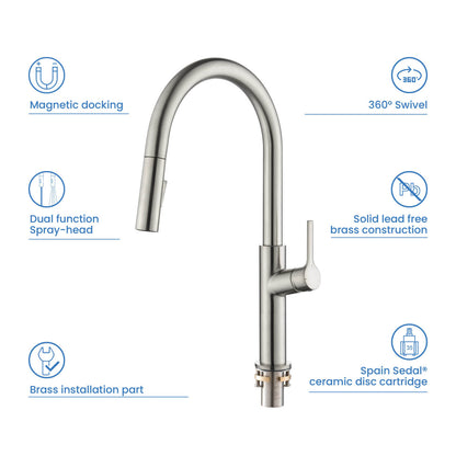 Aquavit Single Handle Pull-Down Kitchen Faucet with Dual-Function Spray Head KF22102