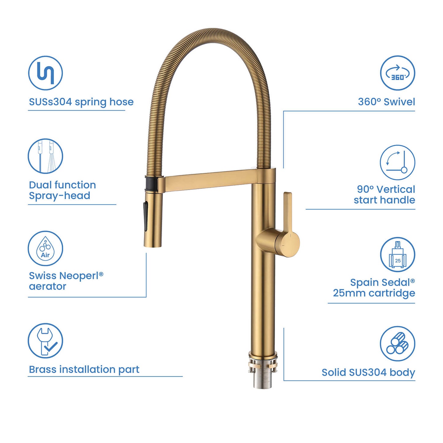 Aquavit Verte Single handle kitchen faucet with Pull out spring KF23201