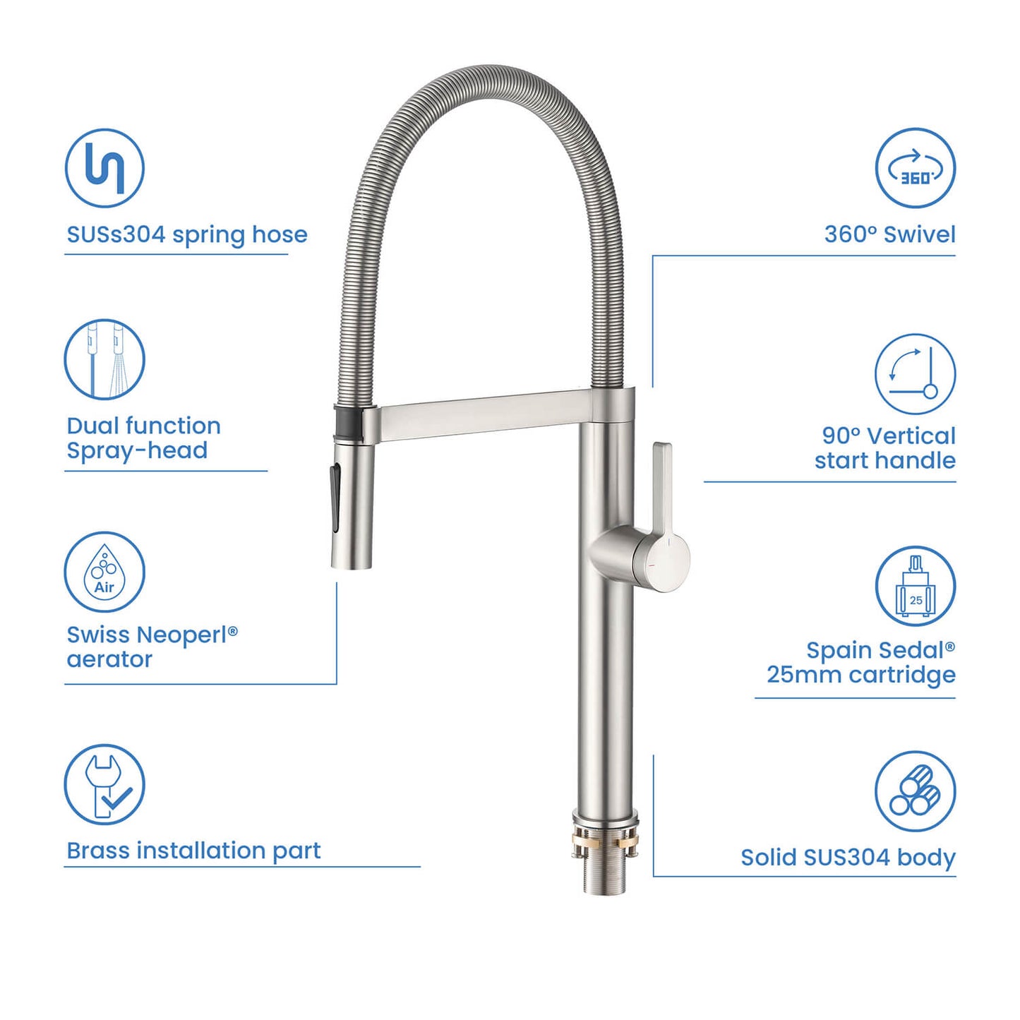 Aquavit Verte Single handle kitchen faucet with Pull out spring KF23201