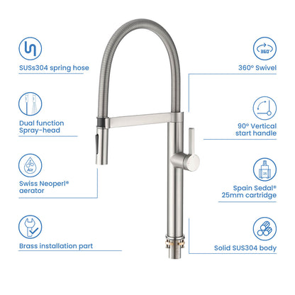 Aquavit Verte Single handle kitchen faucet with Pull out spring KF23201