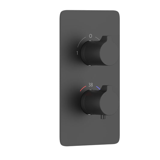 Aquavit matte black two-control thermostatic shower valve trim kit with round handles PH0952X01