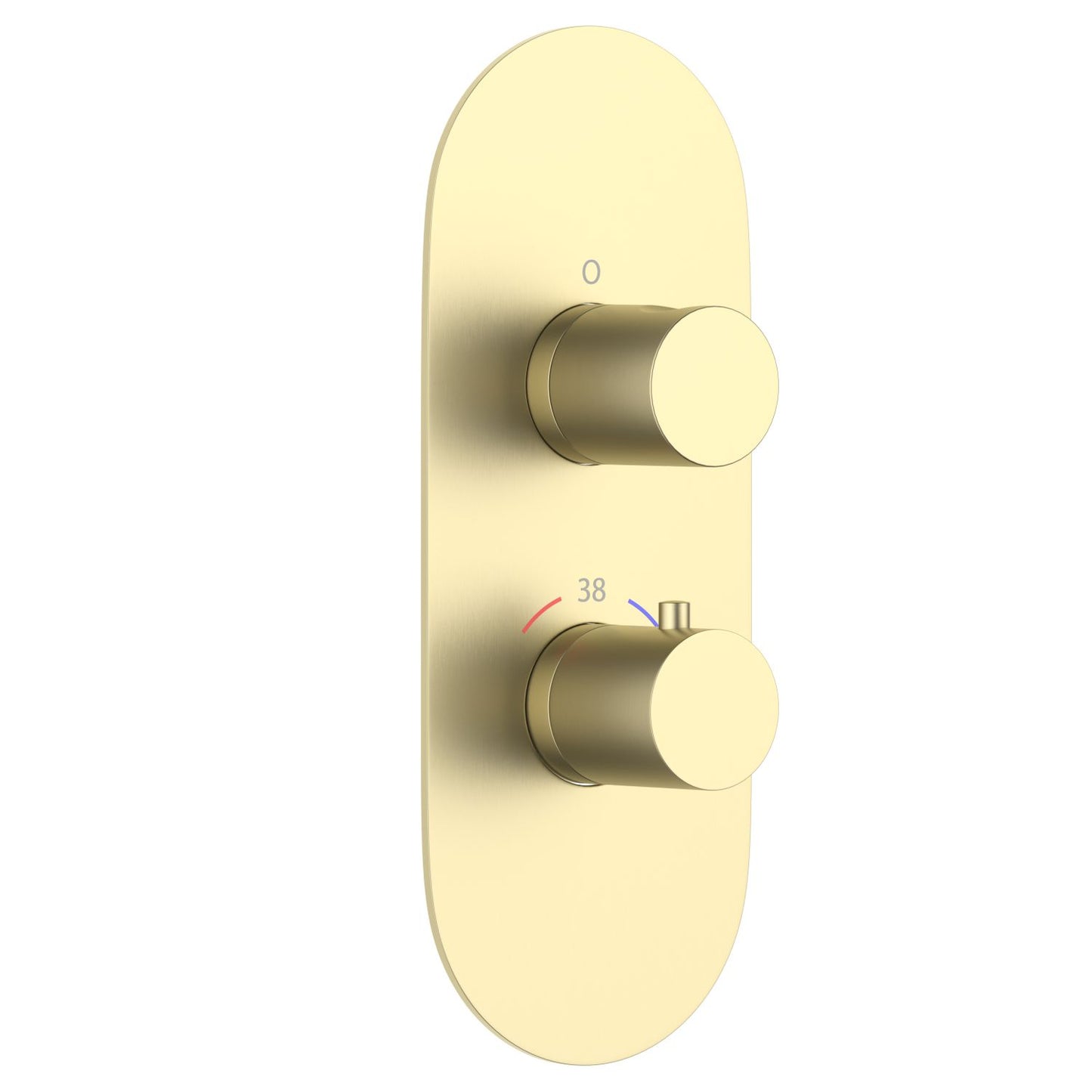 2-Control Thermostatic Shower Valve Trim Kit with Oval SUS304 Plate and Round Brass Handles PH0952X04
