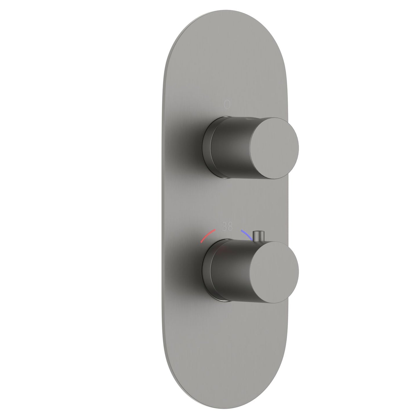 2-Control Thermostatic Shower Valve Trim Kit with Oval SUS304 Plate and Round Brass Handles PH0952X04