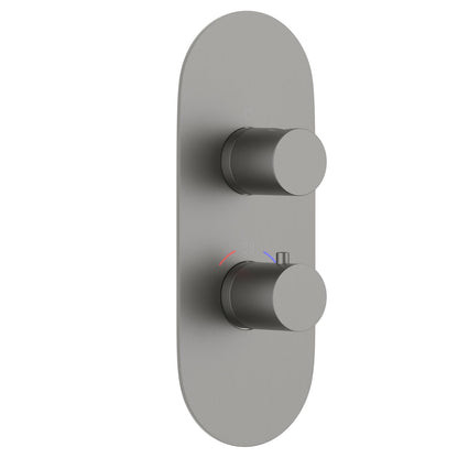 2-Control Thermostatic Shower Valve Trim Kit with Oval SUS304 Plate and Round Brass Handles PH0952X04