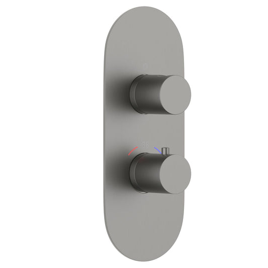 2-Control Thermostatic Shower Valve Trim Kit with Oval SUS304 Plate and Round Brass Handles PH0952X04