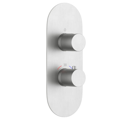 2-Control Thermostatic Shower Valve Trim Kit with Oval SUS304 Plate and Round Brass Handles PH0952X04