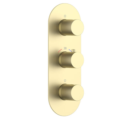 3-Control Thermostatic Shower Valve Trim Kit with Oval Plate and Round Brass Handles PH0953X04