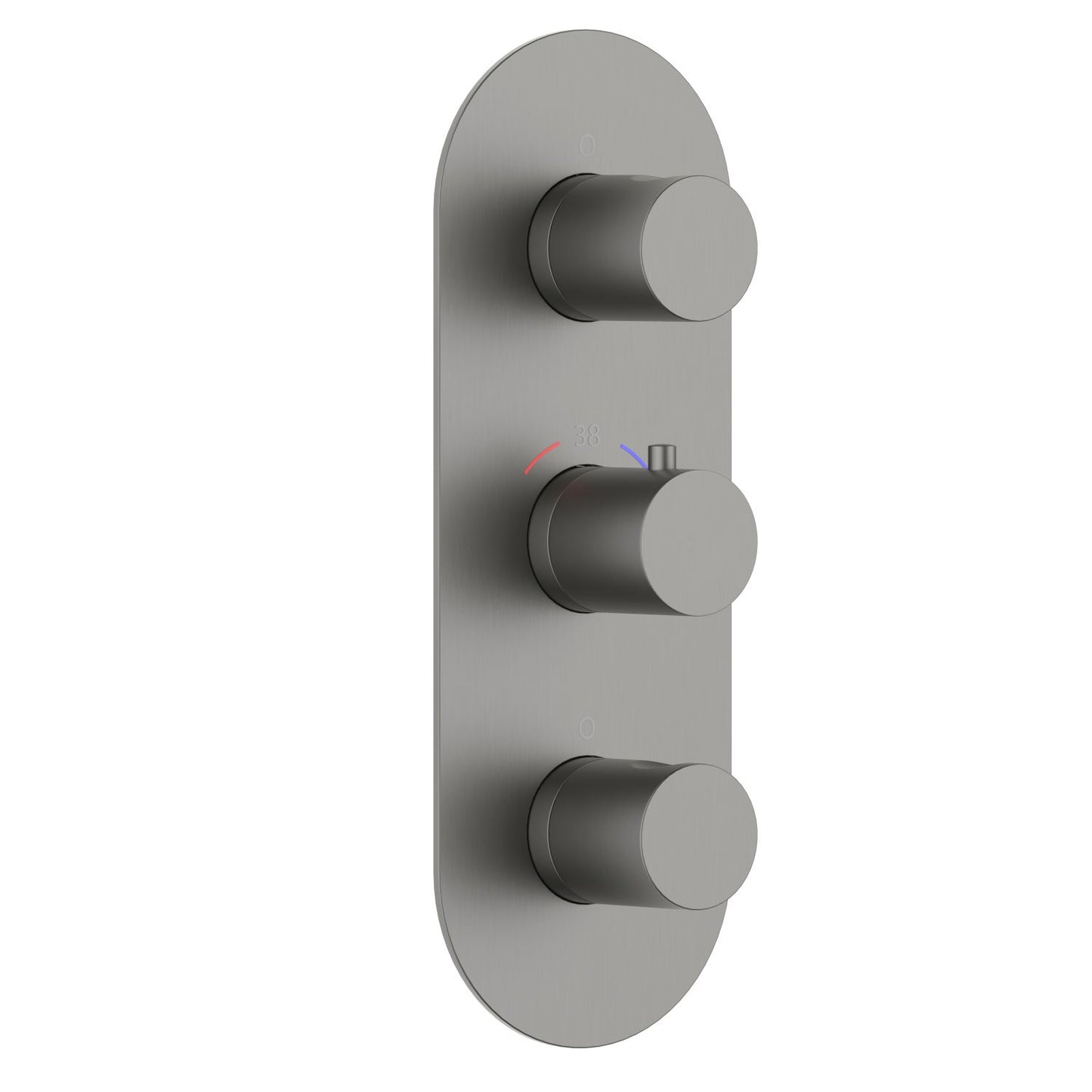 3-Control Thermostatic Shower Valve Trim Kit with Oval Plate and Round Brass Handles PH0953X04