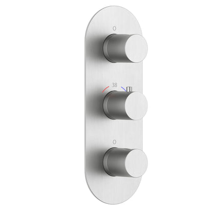 3-Control Thermostatic Shower Valve Trim Kit with Oval Plate and Round Brass Handles PH0953X04