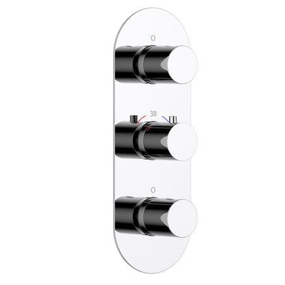 3-Control Thermostatic Shower Valve Trim Kit with Oval Plate and Round Brass Handles PH0953X04