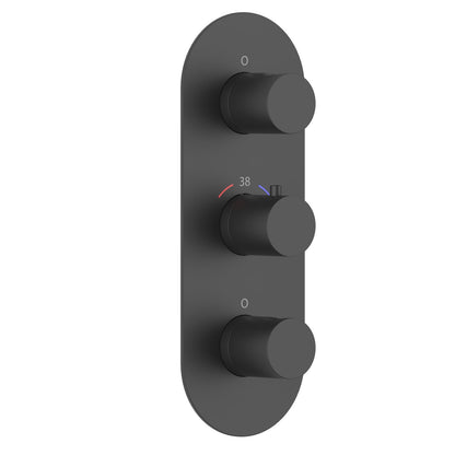 3-Control Thermostatic Shower Valve Trim Kit with Oval Plate and Round Brass Handles PH0953X04