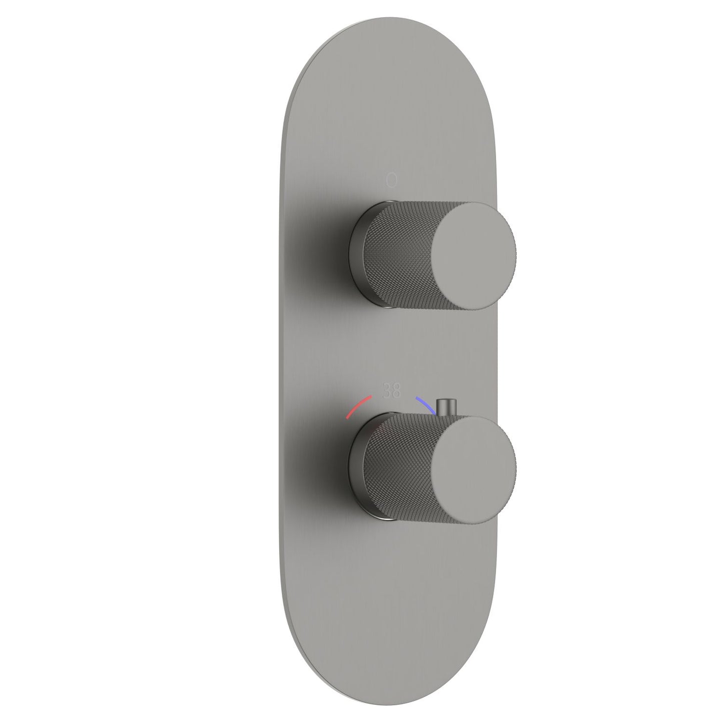 Knurled brass shower controls with stainless steel plate