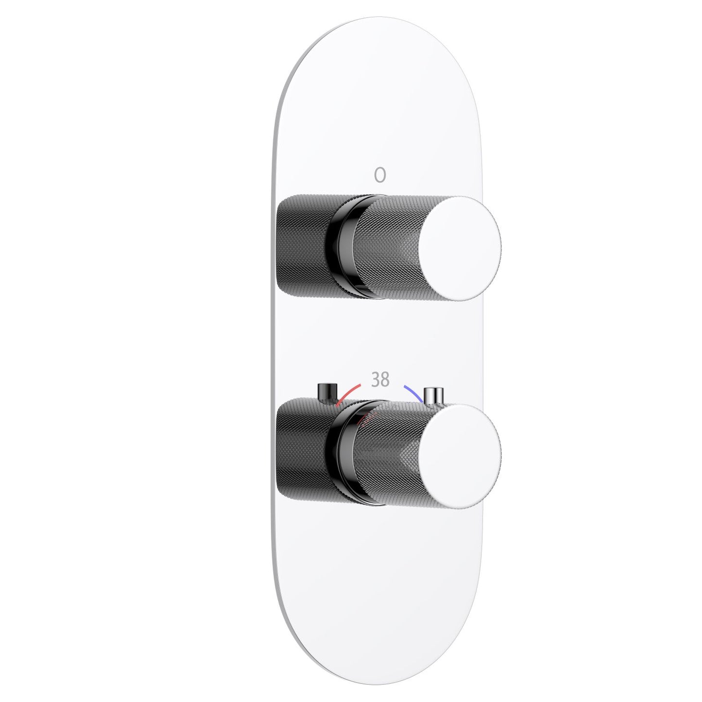 Thermostatic shower trim with two knurled brass handles