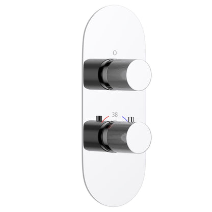 Thermostatic shower trim with two knurled brass handles