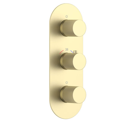 3-Control Thermostatic Shower Valve Trim Kit with Knurled Brass Handles PH1053X01