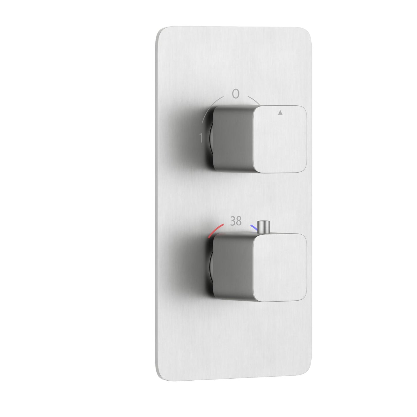 Rounded-square brass controls with stainless steel plate