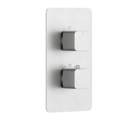 Rounded-square brass controls with stainless steel plate