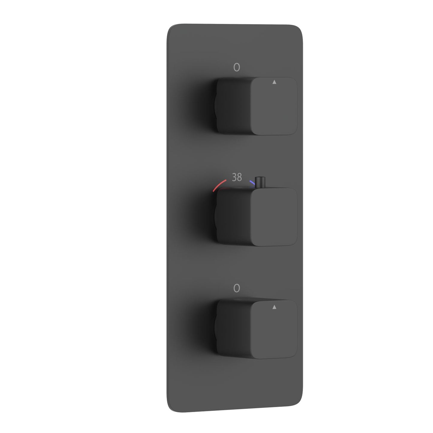 Rounded-square brass controls with stainless steel plate